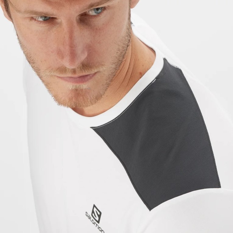 White / Black Salomon Outline Short Sleeve Men's T-Shirts | IE XK8076